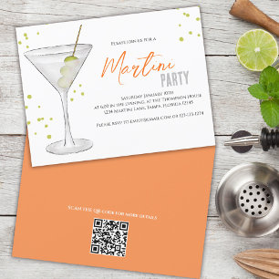 Watercolor Cute Martini Party Whimsical QR-kod Inbjudningar