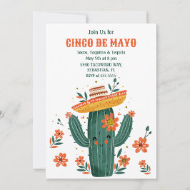 Watercolor Cute Mexican Cactus Cinco de Mayo Inbjudningar