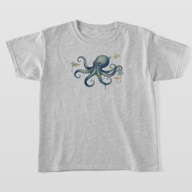 Watercolor Cute Octopus Illustration T Shirt (Laydown)