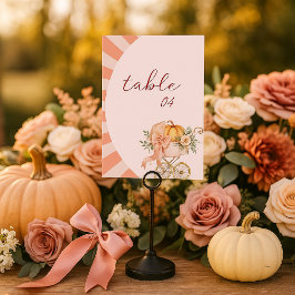 Watercolor Cute Pumpkin Rosa Bow Bordsnummer Sign