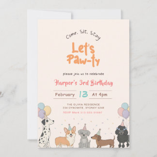 Watercolor Cute Puppy Dog Pet Birthday Party Inbjudningar
