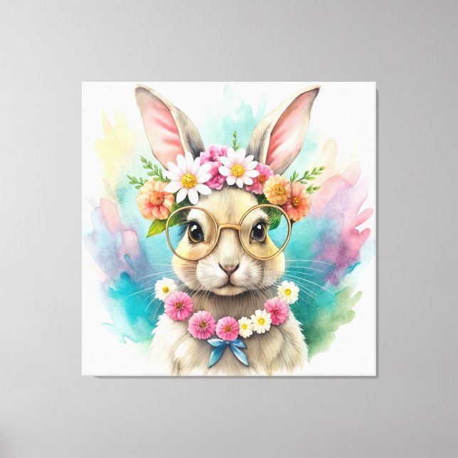 Watercolor Cute Rabbit  Canvastryck (Framsida)