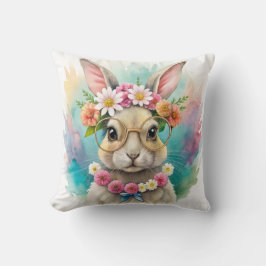 Watercolor Cute Rabbit Wildflowers Kudde