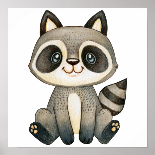 Watercolor Cute Raccoon Poster (Framsidan)