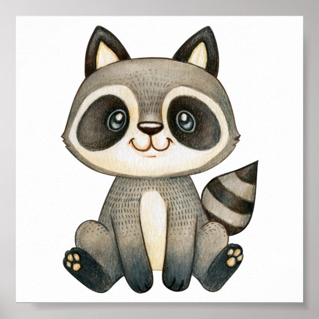 Watercolor Cute Raccoon Poster (Framsidan)