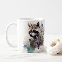 Watercolor Cute Raccoon Spring Flowers         Kaffemugg