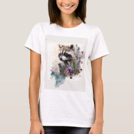 Watercolor Cute Raccoon Spring Flowers        T Shirt