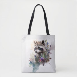 Watercolor Cute Raccoon Spring Flowers          Tygkasse