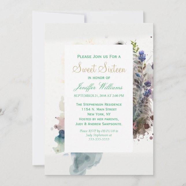 Watercolor Cute Raccoon Vår blommor Inbjudningar (Framsida)