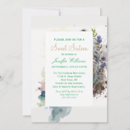 Watercolor Cute Raccoon Vår blommor Inbjudningar