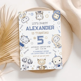 Watercolor Cute Robot Barns födelsedag Party Inbjudningar