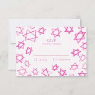 Watercolor Cute Rosa Star of David Pub Bat mitzvah OSA Kort