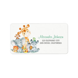 Watercolor Cute Safari Jungle Animals Adressetikett