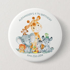 Watercolor Cute Safari Jungle Animals Birthday Knapp