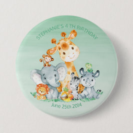 Watercolor Cute Safari Jungle Animals Birthday Knapp