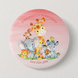Watercolor Cute Safari Jungle Animals Birthday Knapp