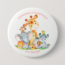 Watercolor Cute Safari Jungle Animals Birthday Knapp