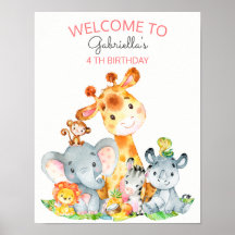 Watercolor Cute Safari Jungle Animals Birthday