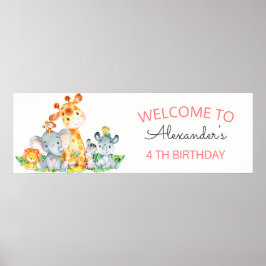 Watercolor Cute Safari Jungle Animals Birthday Poster
