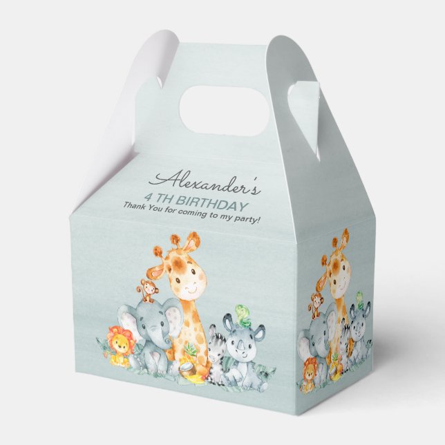 Watercolor Cute Safari Jungle Animals Birthday Presentaskar (Framsidan Sidan)