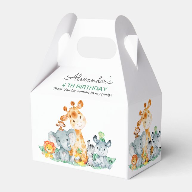 Watercolor Cute Safari Jungle Animals Birthday Presentaskar (Framsidan Sidan)