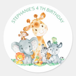 Watercolor Cute Safari Jungle Animals Birthday Runt Klistermärke