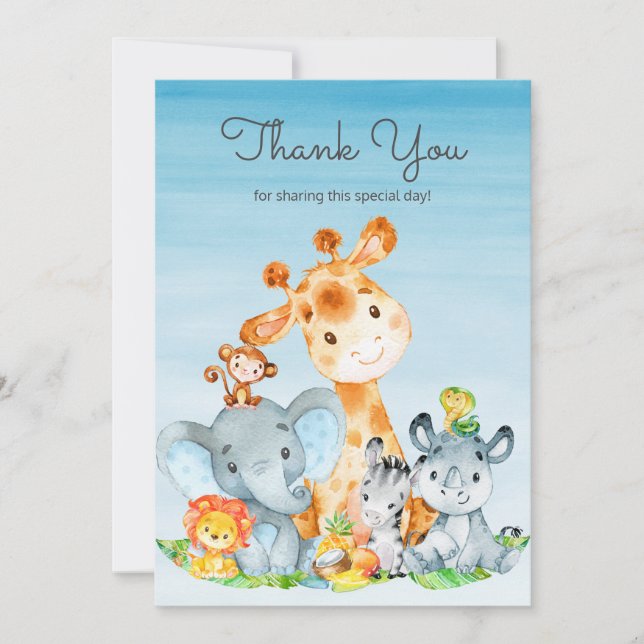 Watercolor Cute Safari Jungle Animals Tack Kort (Framsida)