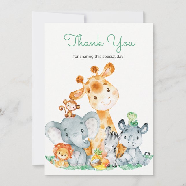 Watercolor Cute Safari Jungle Animals Tack Kort (Framsida)