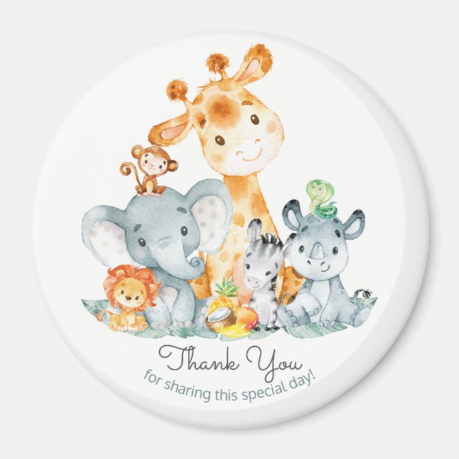 Watercolor Cute Safari Jungle Animals Tack Magnet (Framsidan)