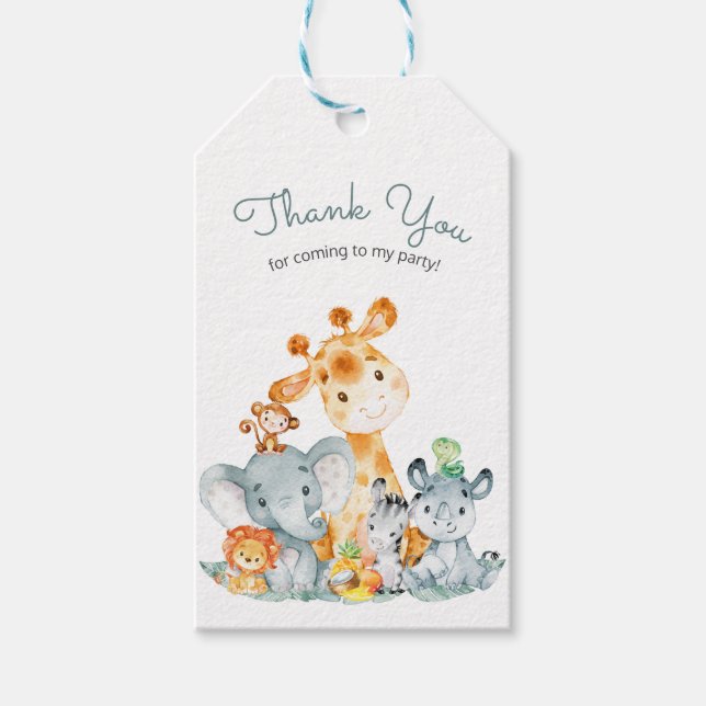 Watercolor Cute Safari Jungle Animals Tack Presentetikett (Framsidan)