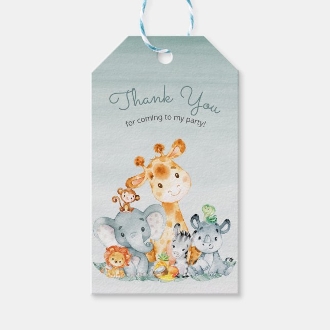 Watercolor Cute Safari Jungle Animals Tack Presentetikett (Framsidan)