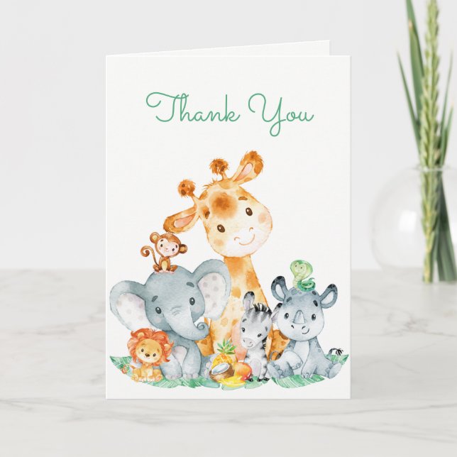 Watercolor Cute Safari Jungle Tack Kort (Framsida)