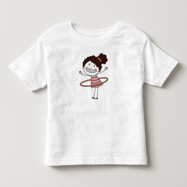 Watercolor Cute Stick Girl Big Smile Beval T Shirt (Framsida)