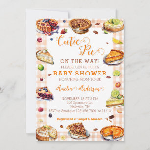 Watercolor Cutie Paj Orange Gingham Baby Shower Inbjudningar