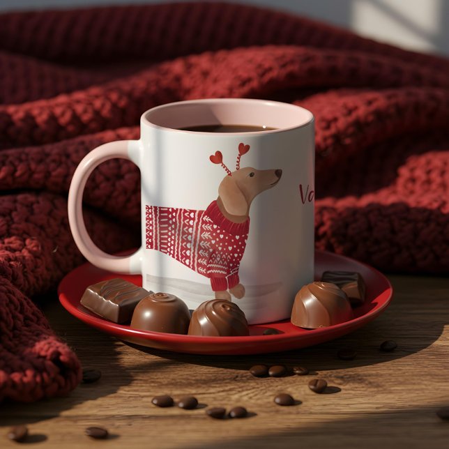 Watercolor Dachshund Hund Valentine Day Sweater Mugg (Watercolor Dachshund Dog Valentine's Day Sweater Mug)