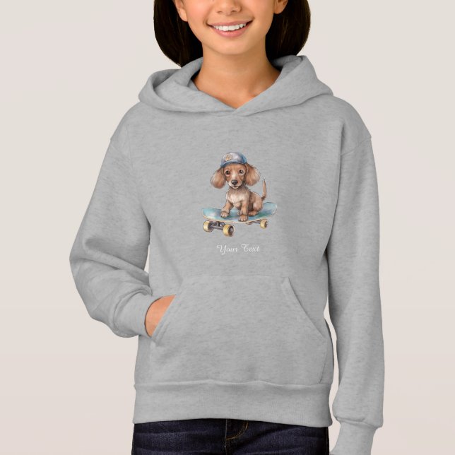 Watercolor Dachshund Kids Pullover Hoodie T Shirt (Framsida)