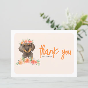 Watercolor Dachshund och Peach Flowers Birthday Tack Kort