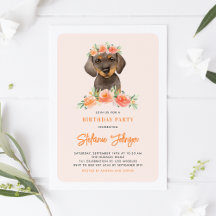 Watercolor Dachshund Peach Blommigts Hund Birthday