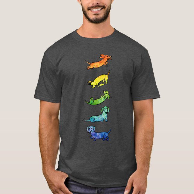 Watercolor Dachshunds gift family boy T Shirt (Framsida)