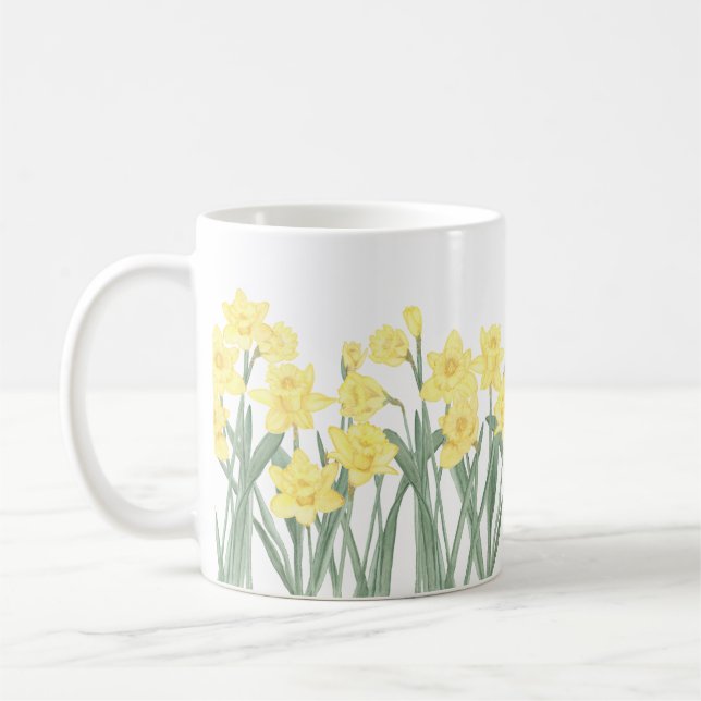 Watercolor Daffodil Ditzy Blommigt Kaffemugg (Vänster)
