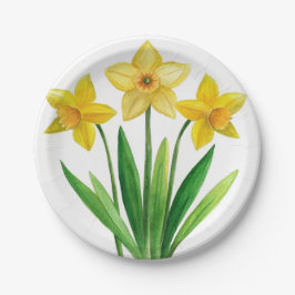 Watercolor Daffodil Ditzy Blommigt Papprare Tallri