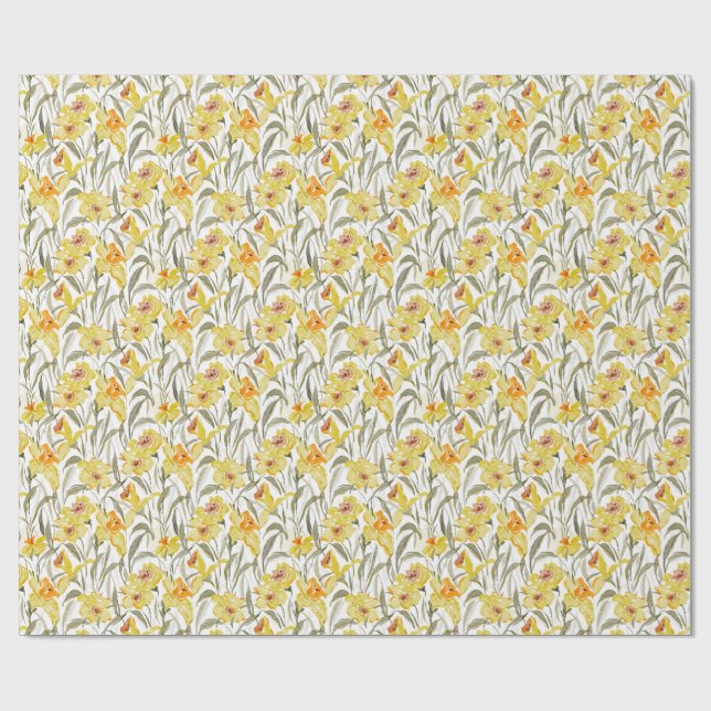 Watercolor Daffodil Floral Garden Spring Presentpapper (Platt)