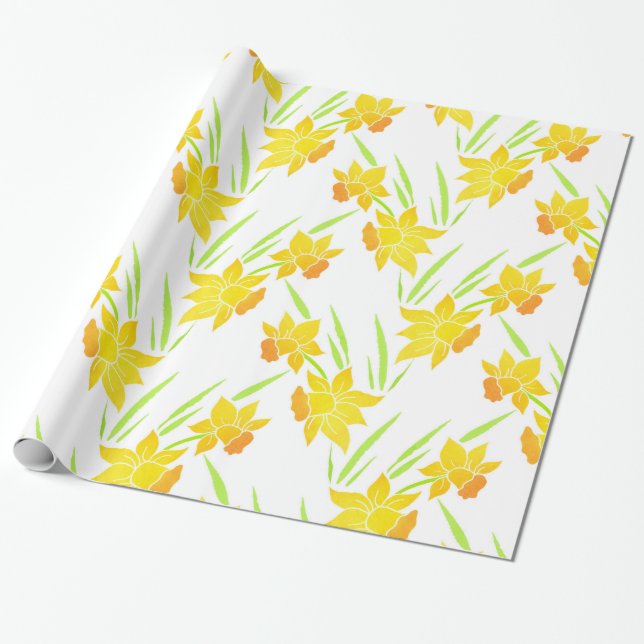 Watercolor Daffodils Mönster Presentpapper (Utrullad)