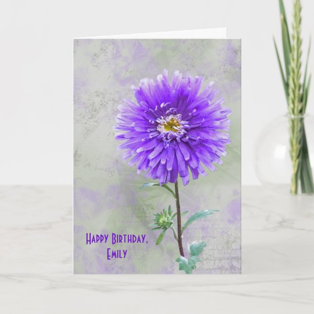 Watercolor Dahlia Birthday Kort (Framsida)