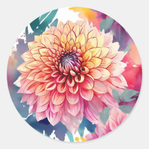 Watercolor Dahlia Summer Runt Klistermärke