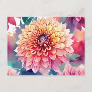 Watercolor Dahlia Summer Vykort