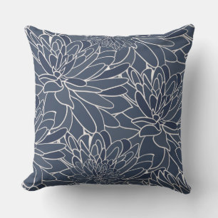 Watercolor Dahlias Navy White Kudde