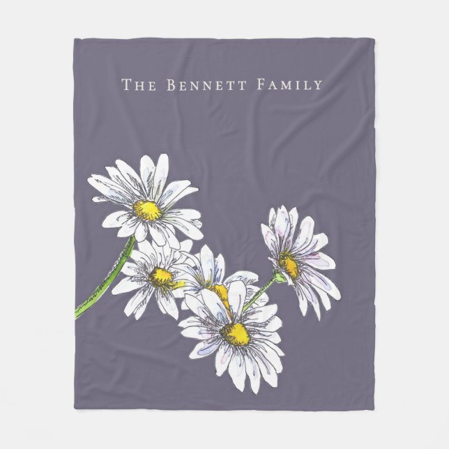 Watercolor Daisy Boho Family Christmas Gift Fleecefilt (Framsidan)