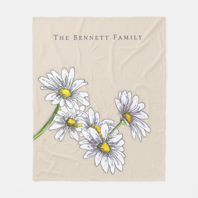 Watercolor Daisy Boho Family Christmas Gift Fleecefilt (Framsidan)