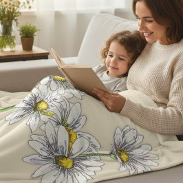 Watercolor Daisy Boho Family Christmas Gift Fleecefilt